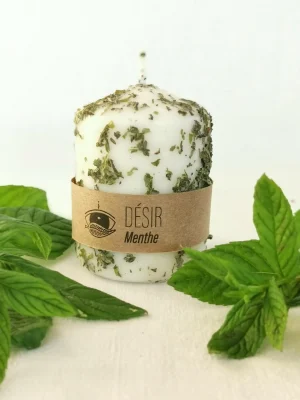 bougie_desir_menthe-scaled.jpg Bougie fleurie à la menthe, fait main en France avec de la cire végétale Miracles Happen - Désir 1